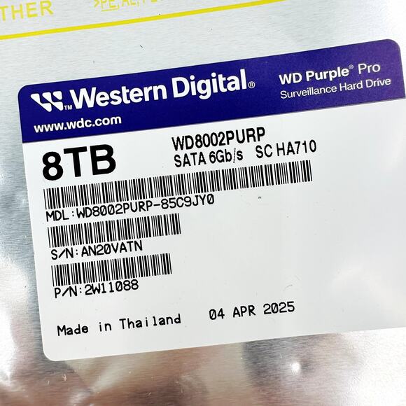 WD Purple Pro 8TB Hard Drive 3.5" SATA 6GBs 256MB HDD WD8002PURP Sealed - Picture 3 of 5